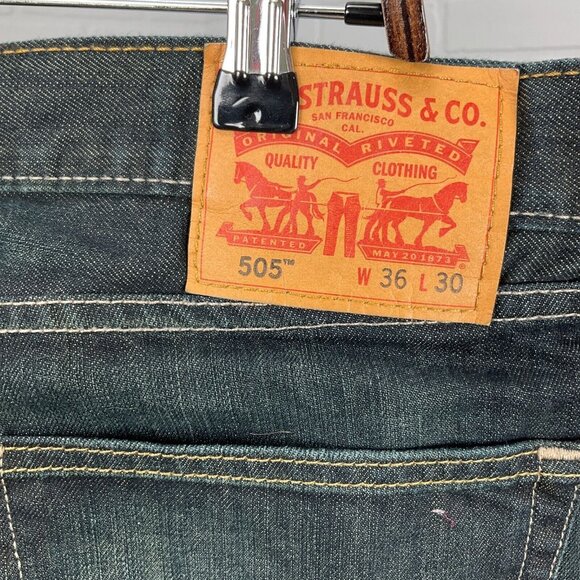 Levis‎ 505 Men Jeans 36Wx30L Dark Blue Straight Leg Denim Cotton PC9-00505-0550 - Picture 4 of 14